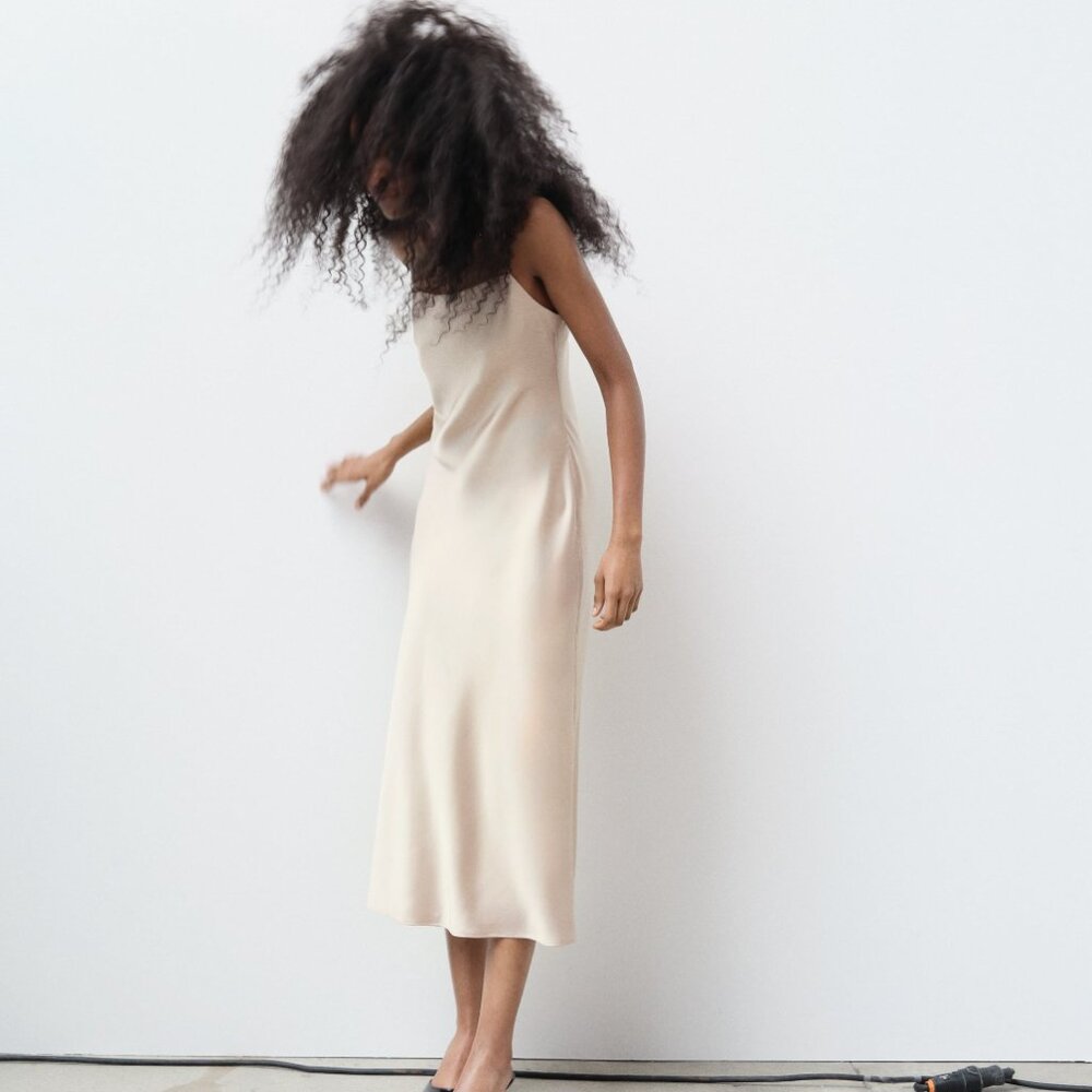 Slip Midi Dress in Cream - Elegant Women’s Dress